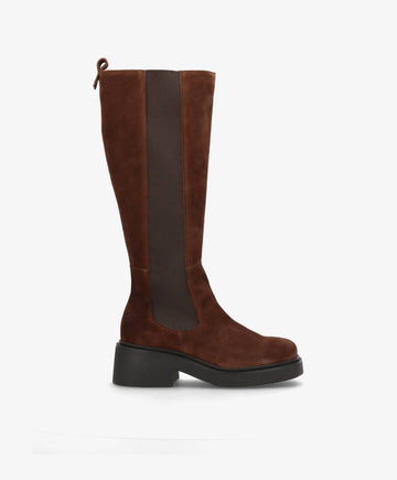 PREORDER - SADDLE LONG S - Mørkebrun ruskind - Lange støvler Dame