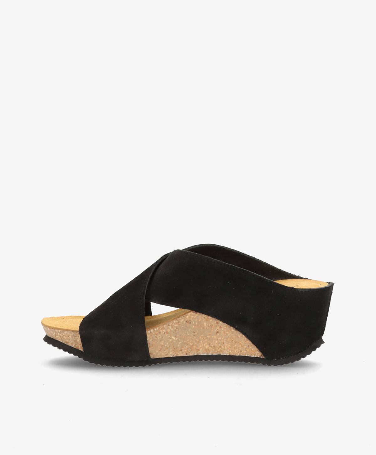 Sort sandal fra Shoedesign Copenhagen med krydsremme og korksål.