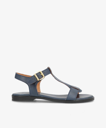 NORA - Jeans blå læder - Flad sandal Dame