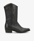 Sort cowboystøvle fra Shoedesign Copenhagen med dekorative syninger og lav hæl.