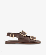 BARDOT - Mørkebrun læder - Flad sandal Dame