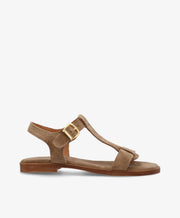 NORA S - Mørk beige ruskind - Flad sandal Dame