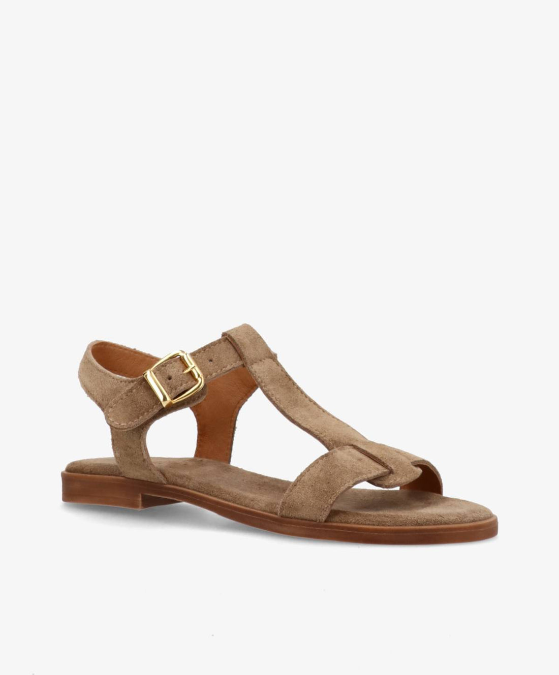 NORA S - Mørk beige ruskind - Flad sandal Dame