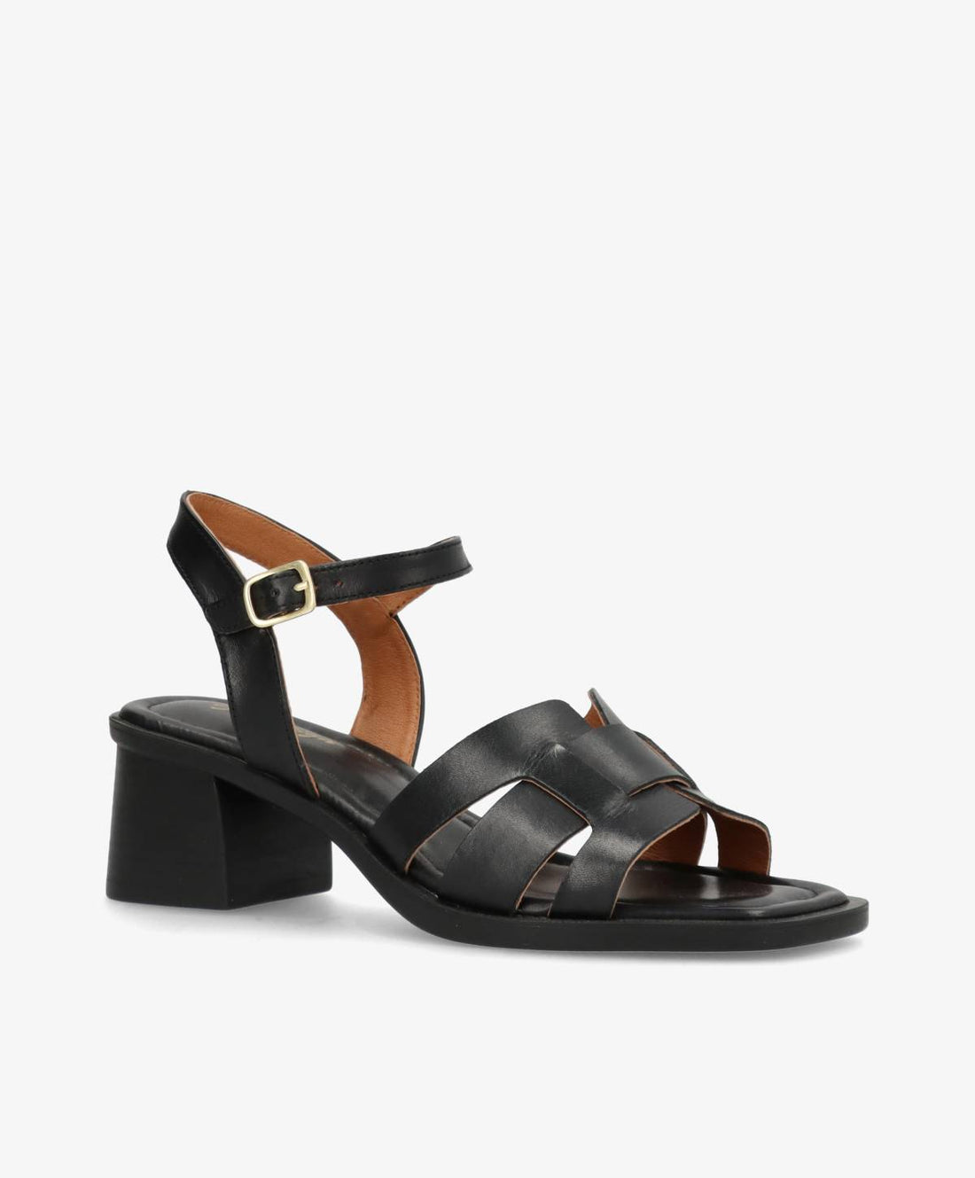 RHONA - Sort læder - Sandal med hæl Dame