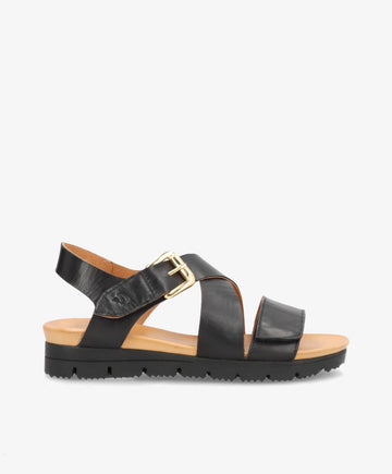 VERONA - Sort læder - Kilehæls sandal Dame